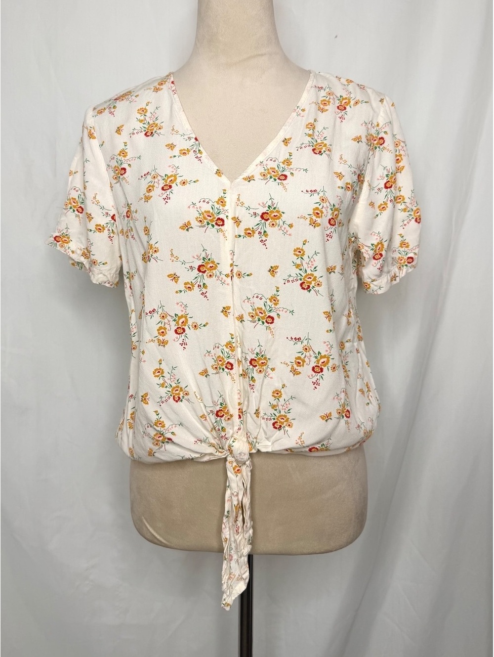 Madewell Floral V Neck Tie Front Blouse Small